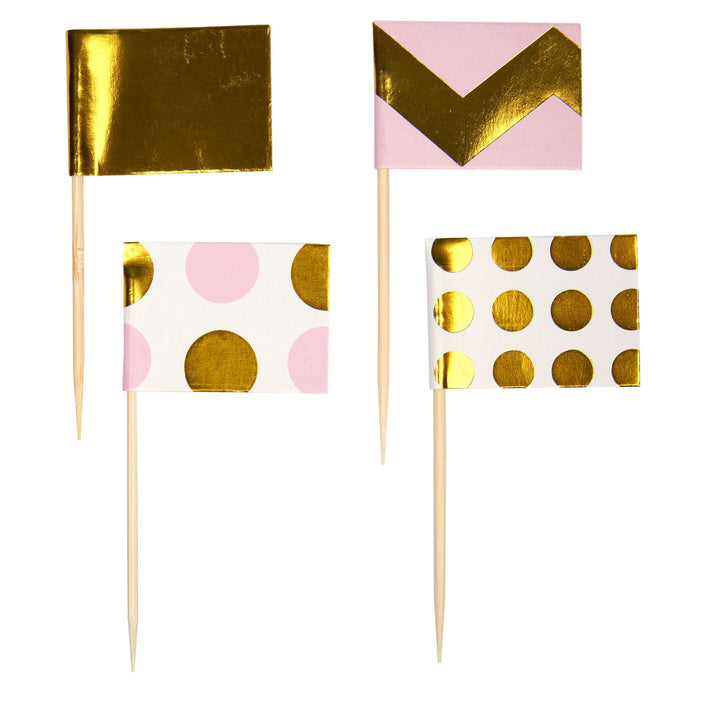 Pink & Gold Cupcake Toppers - Pack of 20 Neviti