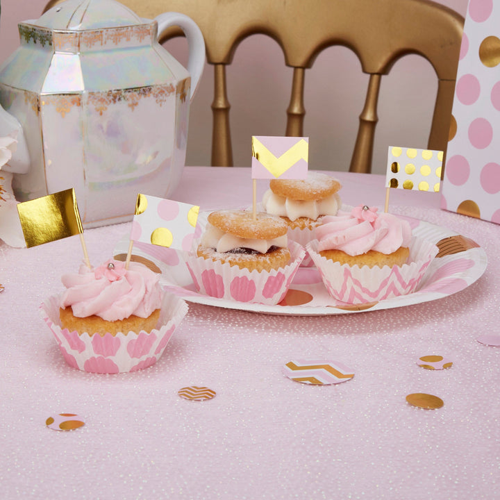 Pink and gold cupcake toppers - Baby shower cupcake toppers - Birthday cupcake picks - Party decorations - Party tableware - Pack of 20