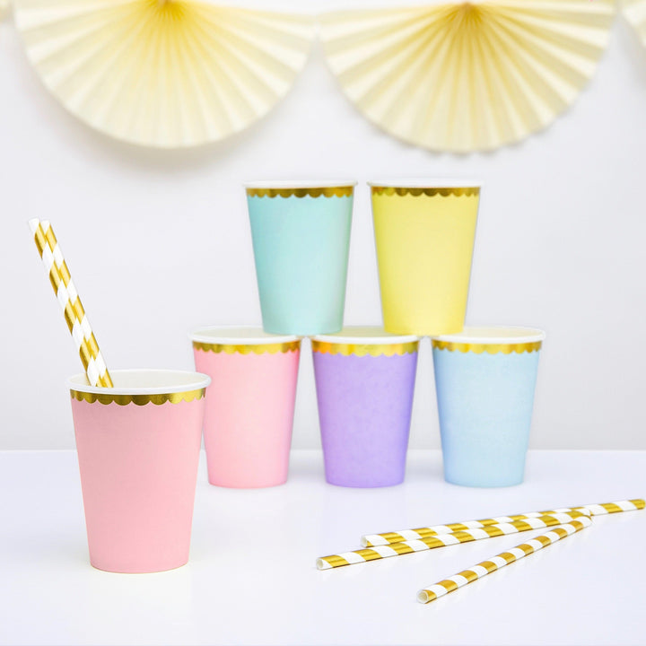 Pastel Pink and Gold Foil Paper Party Cups - Pack of 6