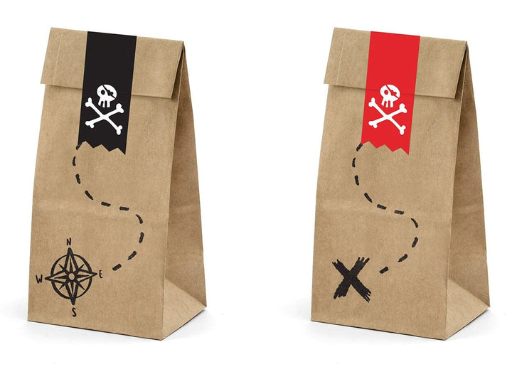 Pirate Party Treat Bags - Kraft Paper Pirates Party Bags - Birthday Party Loot Bags - Kids Party - Pack of 6