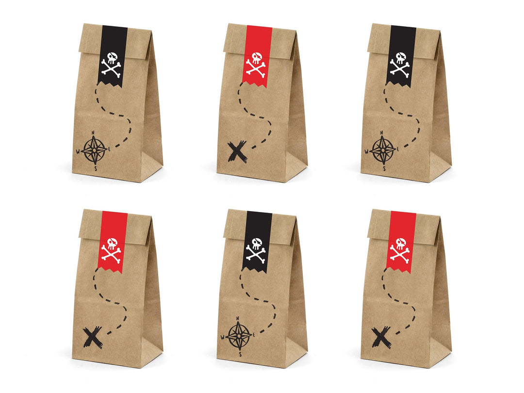 Pirate Party Treat Bags - Kraft Paper Pirates Party Bags - Birthday Party Loot Bags - Kids Party - Pack of 6