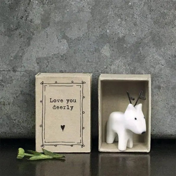 Porcelain Deer Matchbox Gift - Love You Deerly - Gift For Friend Or Loved One - Friendship Gifts - Mini White Porcelain Deer - East Of India