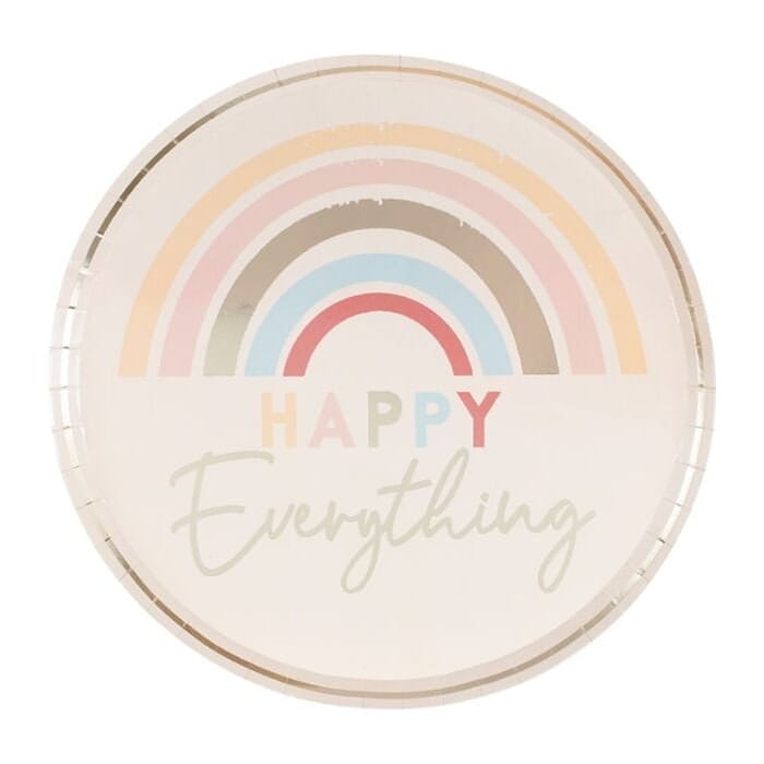 Rainbow Paper Plates - Pastel And Gold Paper Party Plates - Happy Everything Plates - Muted Pastel Tableware - Blush Plates - Pack of 8