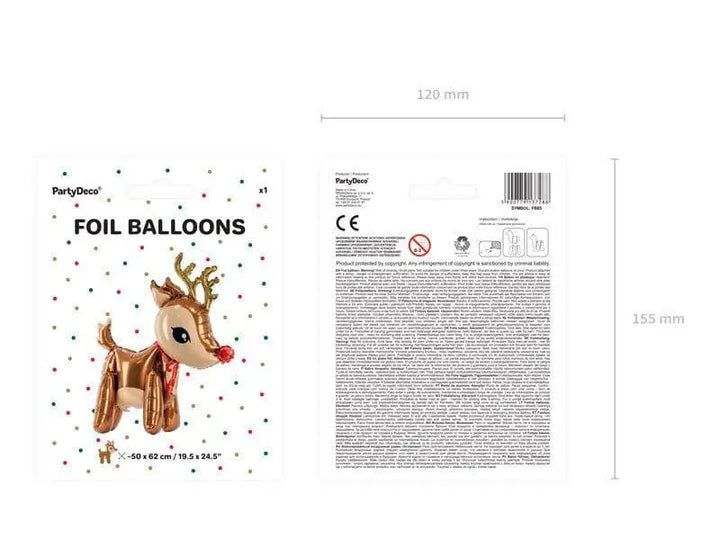 Rudolph Reindeer Balloon - Christmas Helium Balloon - Xmas Party Decorations - Seasonal Holiday Decor