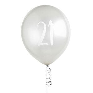 Silver 21st Birthday Balloons - Happy Birthday 21 Balloons - Silver & White Balloons - Party Decorations - Pack of 5