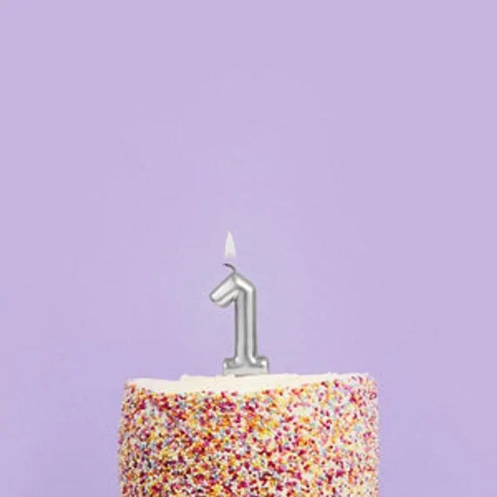 Silver Number 1 Candle - One Birthday Cake Candle - Age Candles - Silver Party Decorations