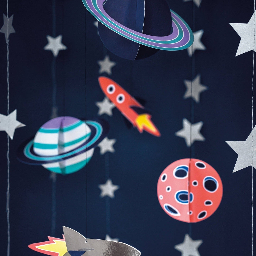Space Party Hanging Decorations - Space Garlands - Hanging Planets & Rockets - Space Birthday Party Decor - Pack of 5