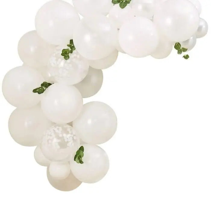 White Balloon Arch With Foliage - Baby Shower Balloon Arch - Hey Baby Botanical Decor - Wedding Balloon Arch Kit - Gender Neutral
