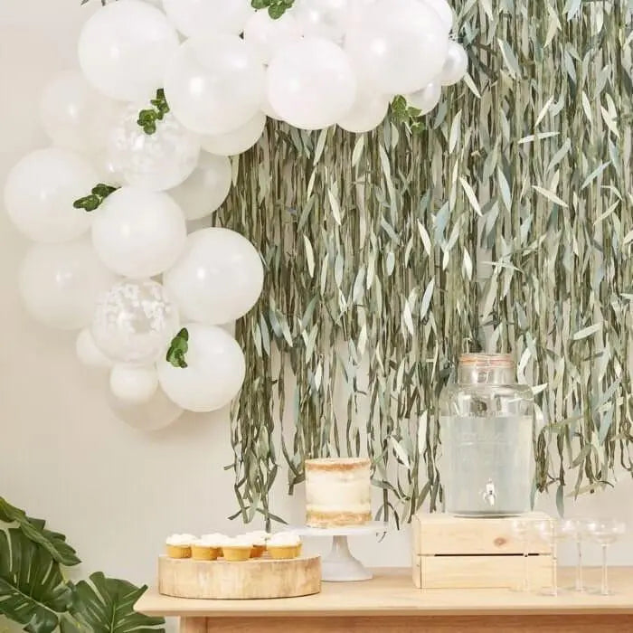 White Balloon Arch With Foliage - Baby Shower Balloon Arch - Hey Baby Botanical Decor - Wedding Balloon Arch Kit - Gender Neutral