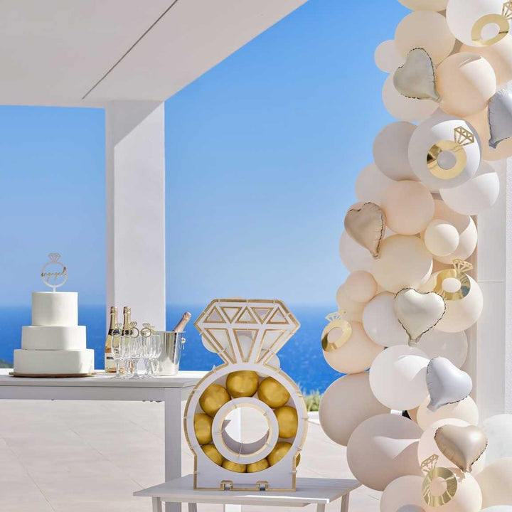 Wooden Engagement Ring Cake Topper - White & Gold Cake Decorations - Cake Toppers - Engagement Party Decorations - Diamond Ring Topper